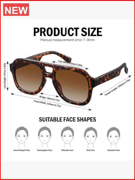 Oversized Flat Top Sunglasses Chunky Retro Aviator Square Shades